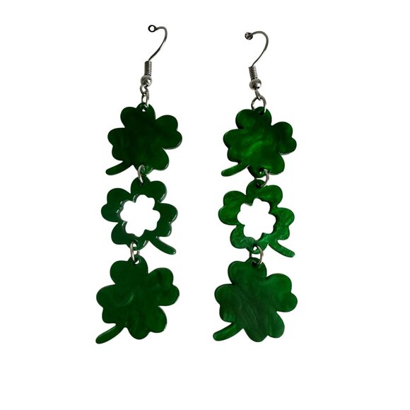 SHAMROCK St Patricks Day Irish Drop Earrings NEW - Picture 4 of 4